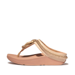 FINO Crystal-Cord Leather Toe-Post Sandals - Stone Beige