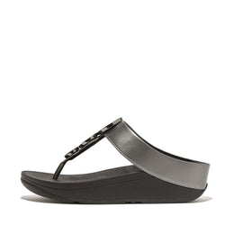 HALO Bead-Circle Metallic Toe-Post Sandals - Pewter Black