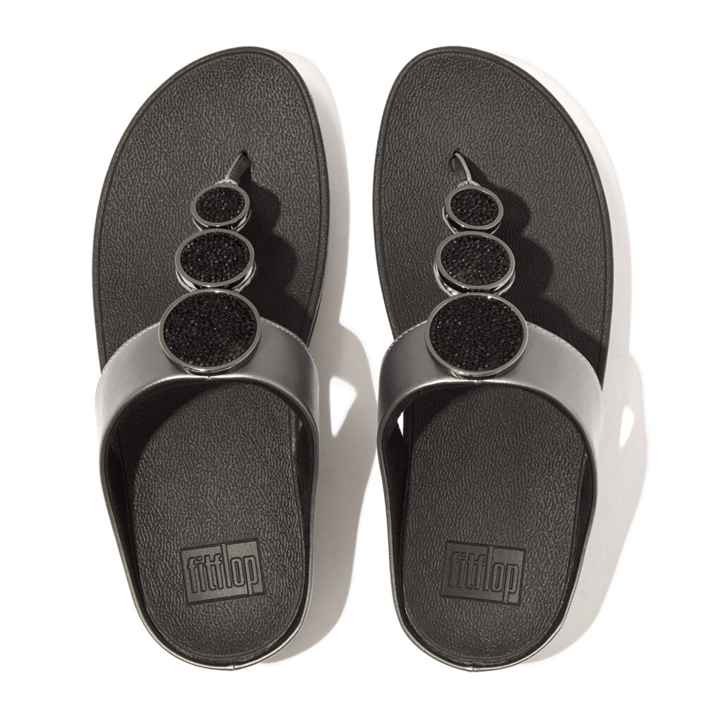 Fitflop Women Halo Bead-Circle Metallic Toe-Post Sandals |HJ1-B06| Pewter Black main image 0