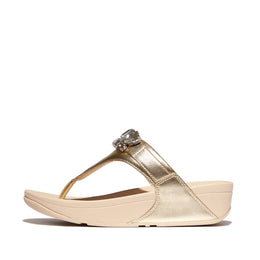 LULU Jewel-Deluxe Metallic-Leather Toe-Post Sandals