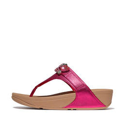 LULU Jewel-Deluxe Metallic-Leather Toe-Post Sandals