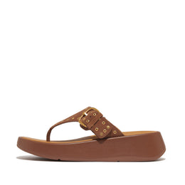 F-MODE Buckle Stud Suede Flatform Toe-Post Sandals