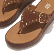 F-MODE Buckle Stud Suede Flatform Toe-Post Sandals