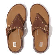 F-MODE Buckle Stud Suede Flatform Toe-Post Sandals