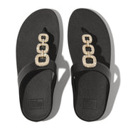 FINO Crystal-Chain Leather Toe-Post Sandals