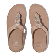 FINO Crystal-Chain Leather Toe-Post Sandals