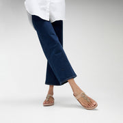 FINO Crystal-Chain Leather Toe-Post Sandals