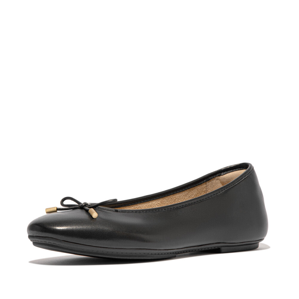 Fitflop Women Delicato Bow Soft Leather Ballet Flats |HX8-B41| Classic Beige