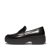 F-LUMA Box-Leather Demi-Wedge Penny Loafers - Black