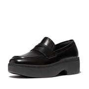 F-LUMA Box-Leather Demi-Wedge Penny Loafers - Black
