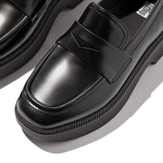 F-LUMA Box-Leather Demi-Wedge Penny Loafers - Black