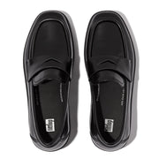F-LUMA Box-Leather Demi-Wedge Penny Loafers - Black