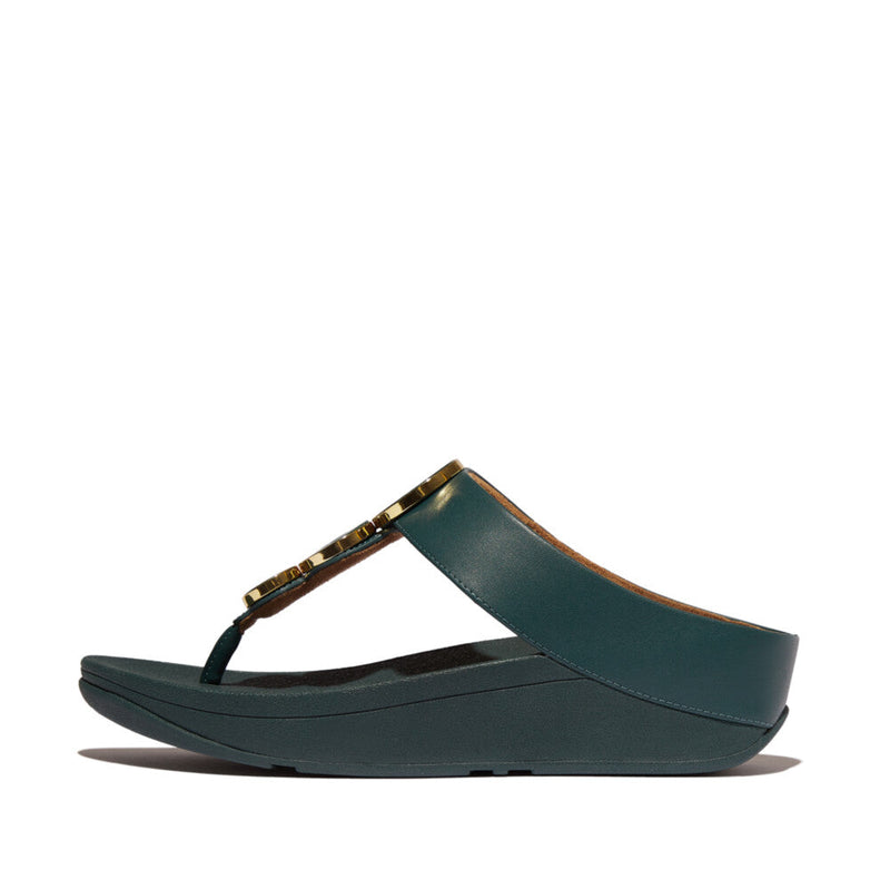 FitFlop FINO Resin-Hoop Leather Toe-Post Sandals - Deep Teal (IB8-B90) |  FitFlop Singapore