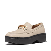 F-LUMA Chunky-Snaffle Leather Demi-Wedge Loafers - Stone Beige