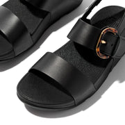 LULU Resin-Buckle Leather Back-Strap Sandals