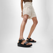 LULU Resin-Buckle Leather Back-Strap Sandals