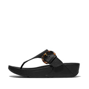 LULU Resin-Buckle Leather Toe-Post Sandals
