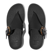 LULU Resin-Buckle Leather Toe-Post Sandals