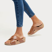 LULU Leather Cross Slide Sandals