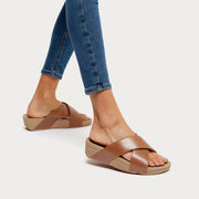 LULU Leather Cross Slide Sandals
