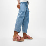 LULU Leather Cross Slide Sandals