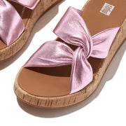 F-MODE Leather-Twist Flatform Slides (Cork Wrap)