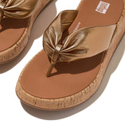 F-MODE Leather-Twist Flatform Toe-Posts (Cork)