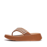 F-MODE Woven-Leather Flatform Toe-Post Sandals