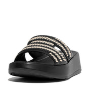 F-MODE Woven-Leather Flatform H-Bar Slides