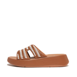 F-MODE Woven-Leather Flatform H-Bar Slides