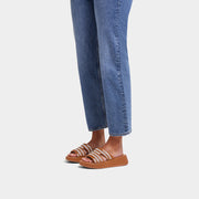 F-MODE Woven-Leather Flatform H-Bar Slides