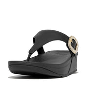 LULU Crystal-Buckle Leather Toe-Post Sandals
