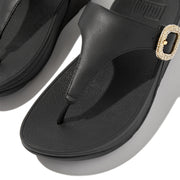 LULU Crystal-Buckle Leather Toe-Post Sandals