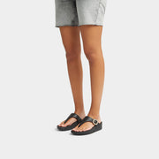 LULU Crystal-Buckle Leather Toe-Post Sandals