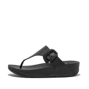 LULU Covered-Buckle Raw-Edge Leather Toe-Posts